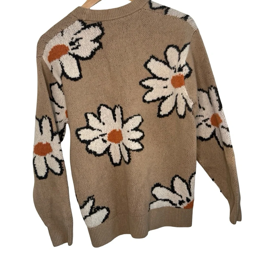 Abercrombie & Fitch Floral and White Beige Tan Pullover Sweater XS